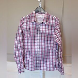 Columbia Women's XL Plaid Roll Tab Omni-Shade Sun Protection SPF XL pink gray